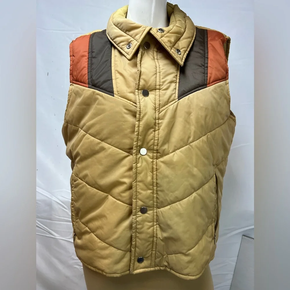 Vintage 70s Sears Men’s M Brown Retro Puffer Vest Insulated - Picture 7 of 9